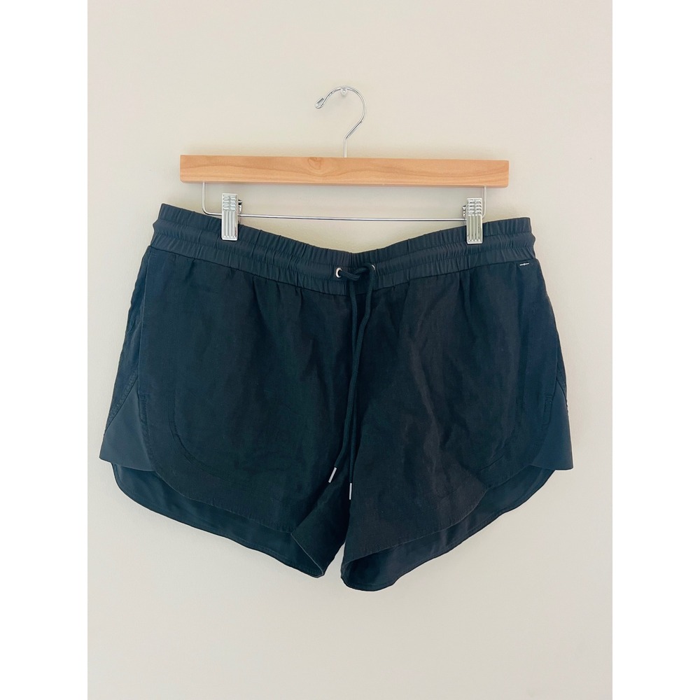 Athleta Cabo Beachside Linen Shorts Black Size 12 Drawstring Summer 175797-00